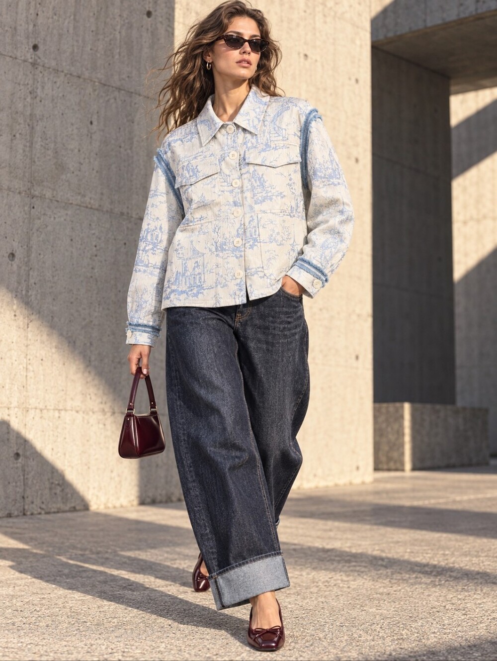 Toile de Jouy Jacquard Utility Jacket Blue Ivory M 215 Studio